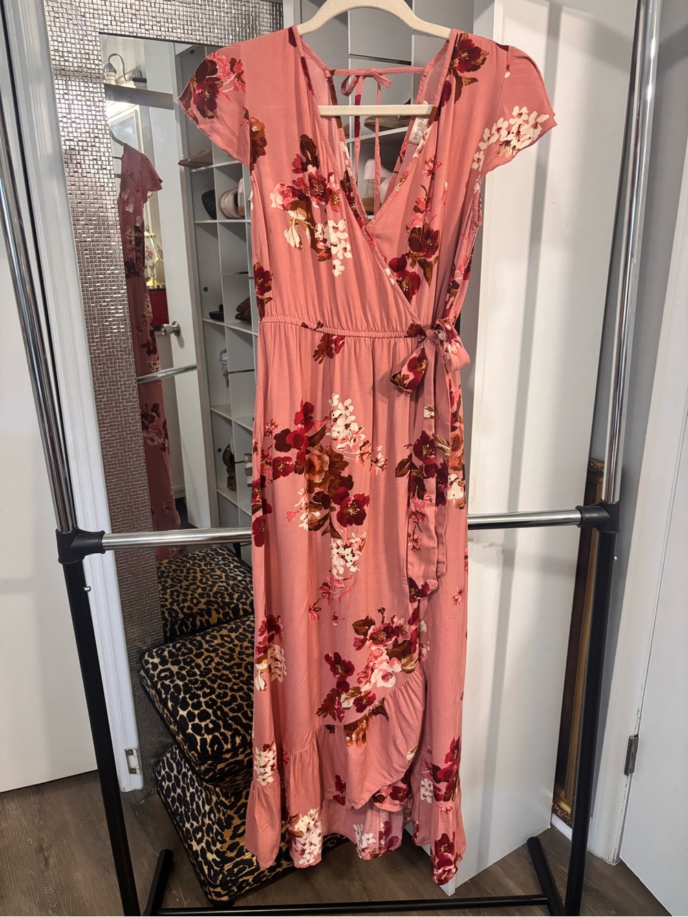 Women’s Dusty Rose Floral Tie-Waist Maxi Dress